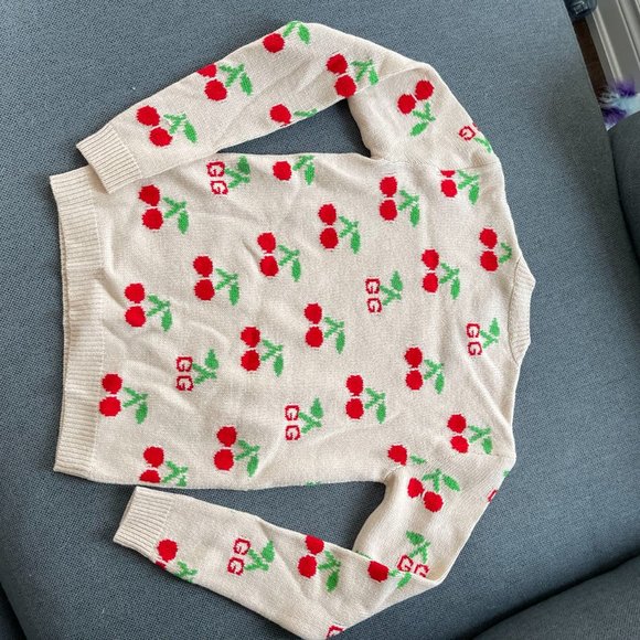 Gucci GG & Cherry Beige Intarsia Wool Knit Sweater - SIZE XXXS ✨NEW WITH TAG - Picture 6 of 7